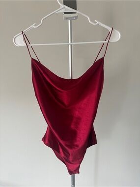 Bear Dance Burgundy Cowl Neck Spaghetti Strap Bodysuit